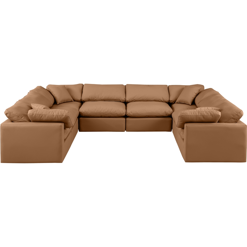 Meridian Furniture Indulge Vegan Leather U-Shaped Modular Sectional in Orange