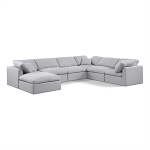 Meridian Furniture Indulge 193.5&quot Fabric U-Shaped Modular Sectional in Gray