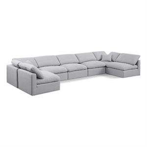 Meridian Furniture Indulge 234&quot Linen Fabric U-Shaped Modular Sectional in Gray