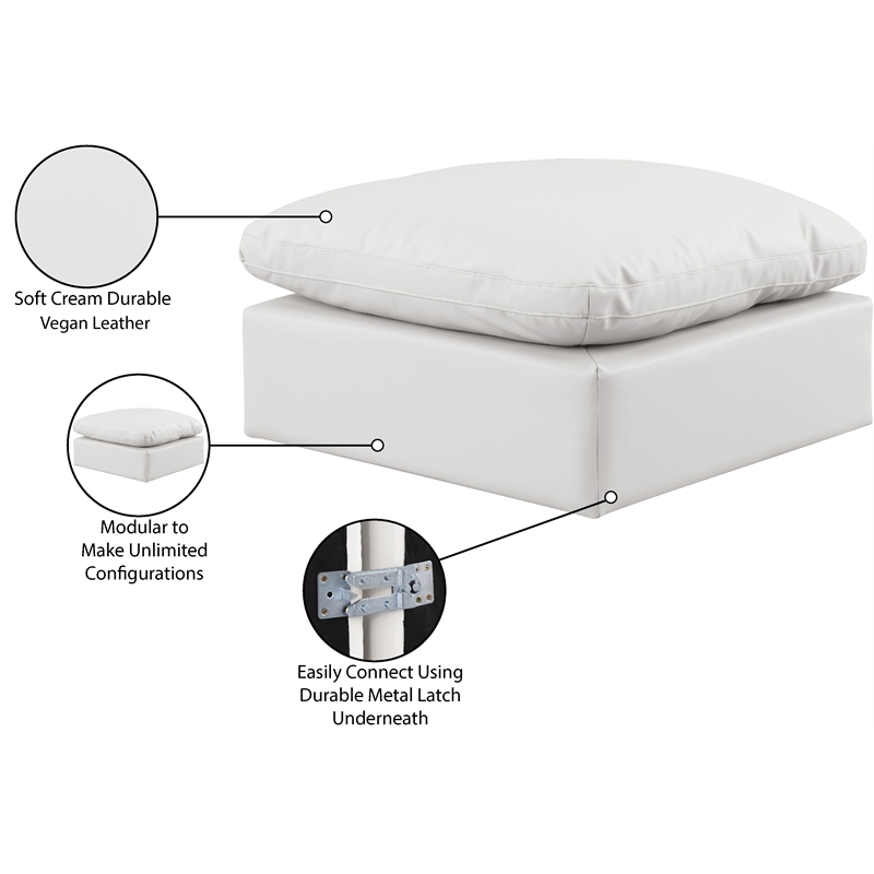 Meridian Furniture Indulge Vegan Leather Ottoman with Latch Underneath in Cream