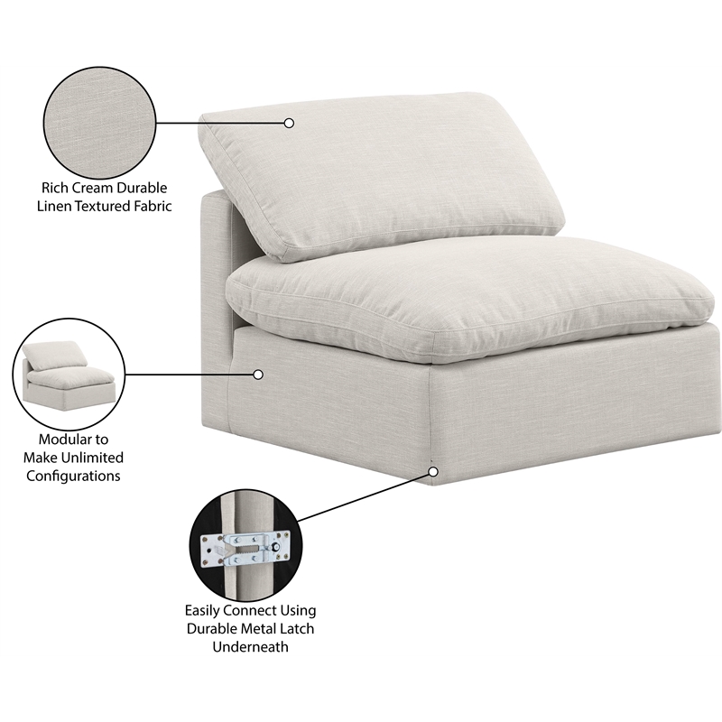 Meridian Furniture Indulge Contemporary Fabric Armless Chair in Cream