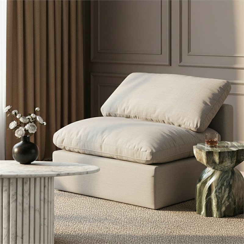 Meridian Furniture Indulge Contemporary Fabric Armless Chair in Cream