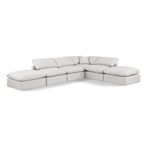 Meridian Furniture Indulge 135&quot Cream Vegan Leather U-Shaped Modular Sectional