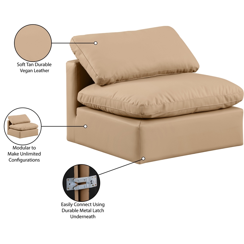 Meridian Furniture Indulge Contemporary Vegan Leather Armless Chair in Tan