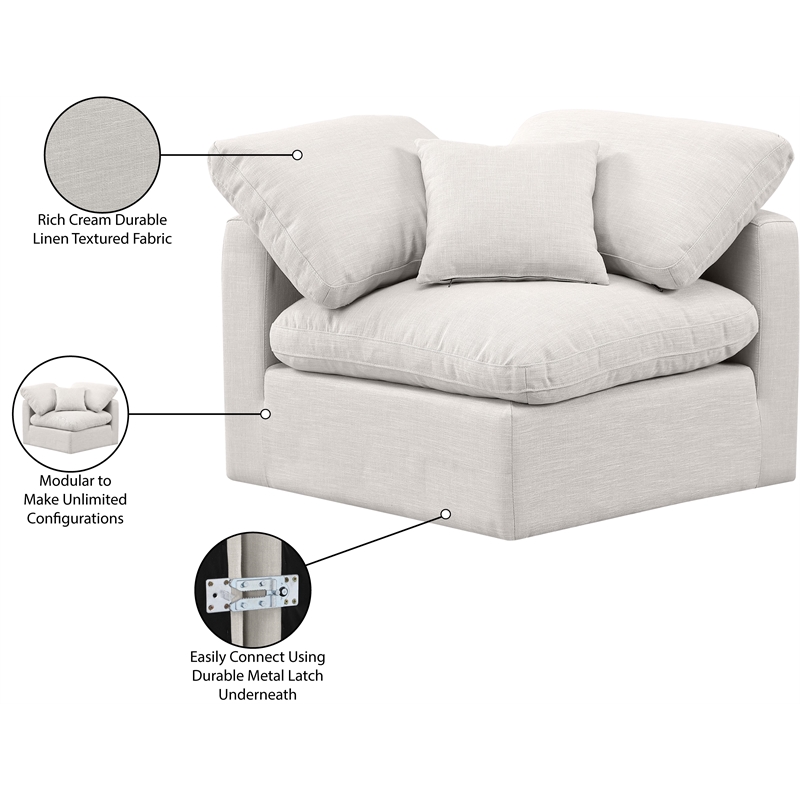 Meridian Furniture Indulge Contemporary Fabric Corner Chair in Cream