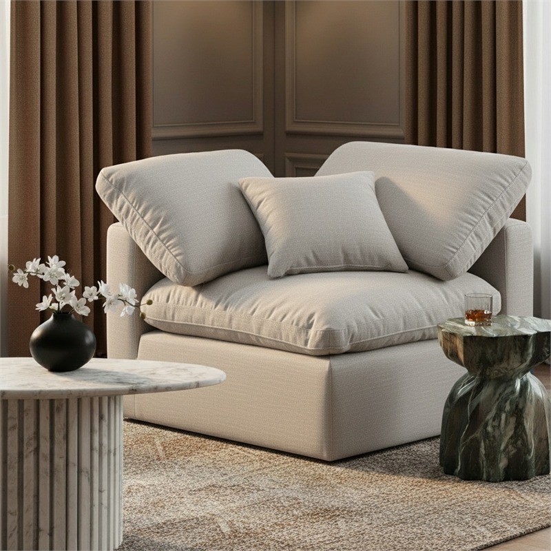 Meridian Furniture Indulge Contemporary Fabric Corner Chair in Cream