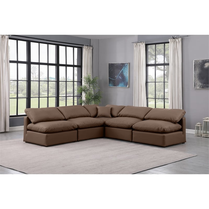 Meridian Furniture Indulge Brown Vegan Leather L-Shaped Modular Sectional