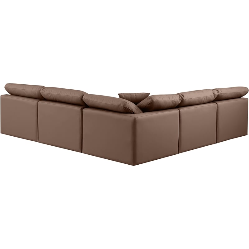 Meridian Furniture Indulge Brown Vegan Leather L-Shaped Modular Sectional