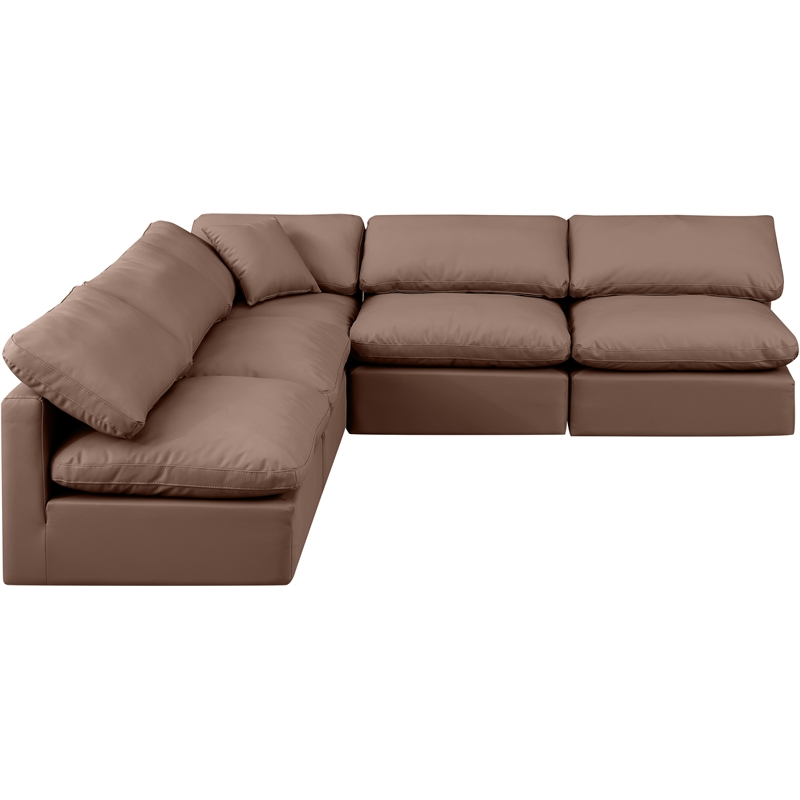 Meridian Furniture Indulge Brown Vegan Leather L-Shaped Modular Sectional