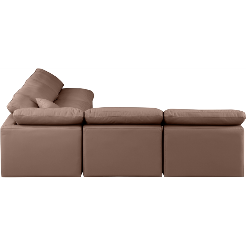 Meridian Furniture Indulge Brown Vegan Leather L-Shaped Modular Sectional