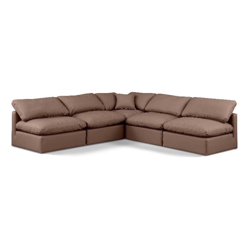 Meridian Furniture Indulge Brown Vegan Leather L-Shaped Modular Sectional