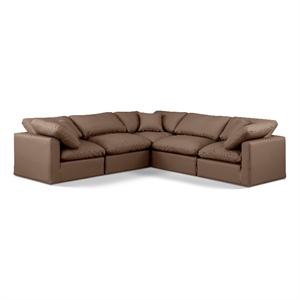 Meridian Furniture Indulge 159&quot Brown Vegan Leather L-Shaped Modular Sectional