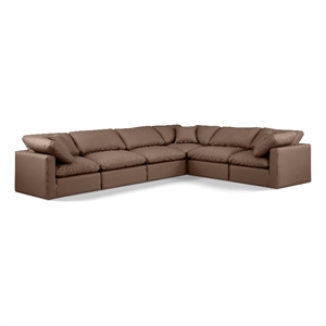 Meridian Furniture Indulge 194&quot Brown Vegan Leather L-Shaped Modular Sectional