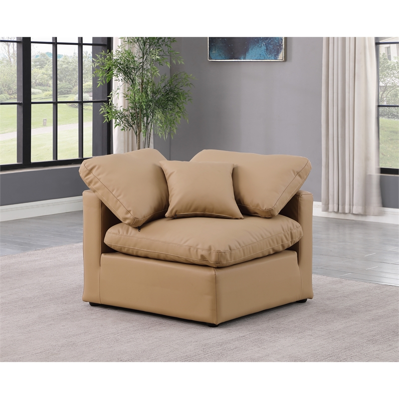 Meridian Furniture Indulge Contemporary Vegan Leather Corner Chair in Tan
