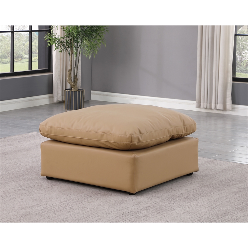 Meridian Furniture Indulge Contemporary Vegan Leather Ottoman in Tan