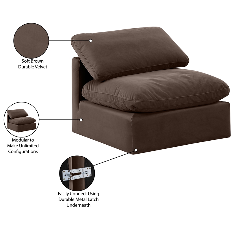 Meridian Furniture Indulge Contemporary Velvet Armless Chair in Brown