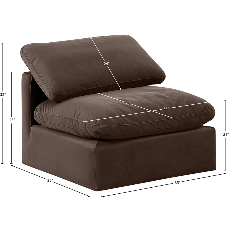 Meridian Furniture Indulge Contemporary Velvet Armless Chair in Brown