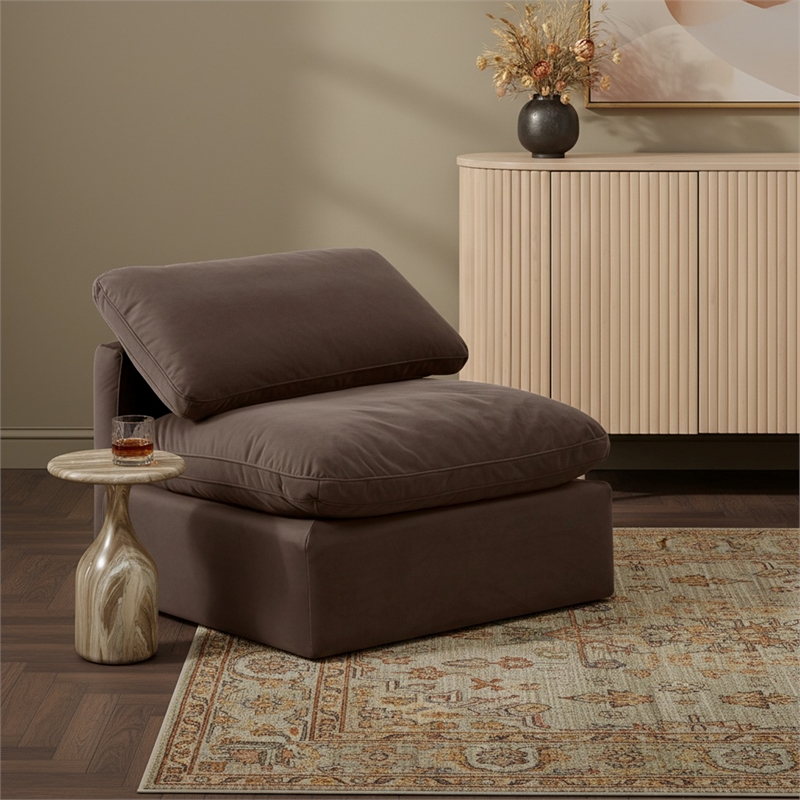 Meridian Furniture Indulge Contemporary Velvet Armless Chair in Brown