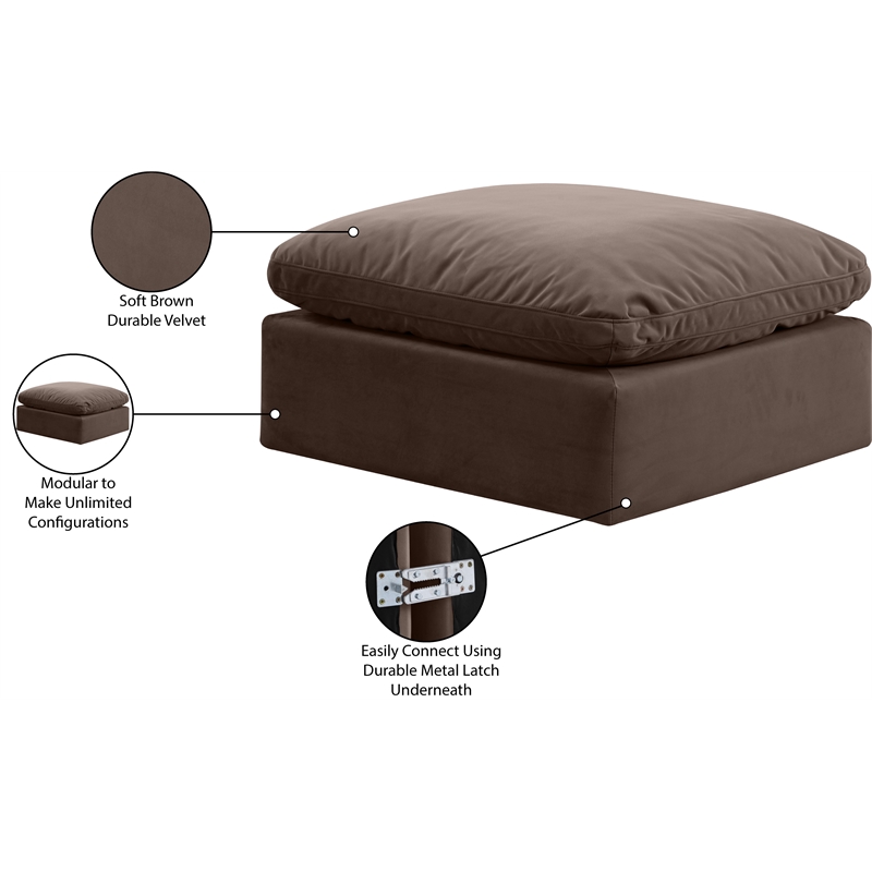Meridian Furniture Indulge Contemporary Velvet Ottoman in Brown