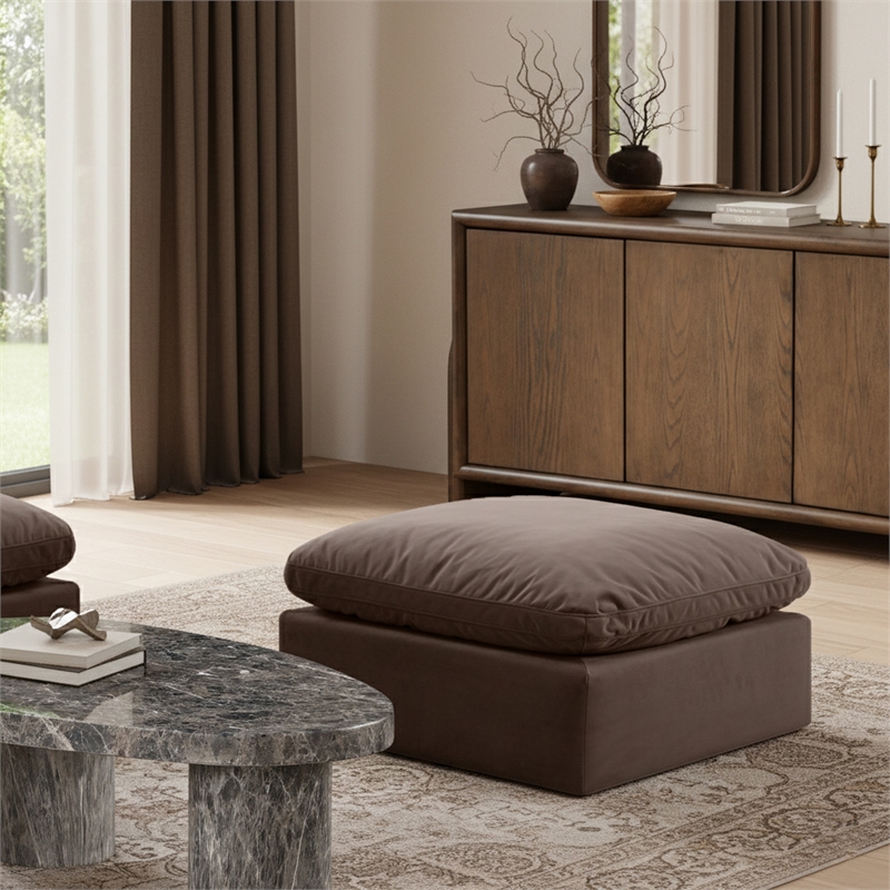 Meridian Furniture Indulge Contemporary Velvet Ottoman in Brown