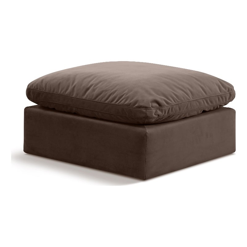 Meridian Furniture Indulge Contemporary Velvet Ottoman in Brown