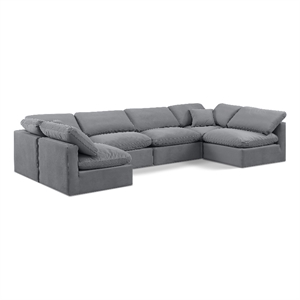 Meridian Furniture Indulge 199&quot Velvet U-Shaped Modular Sectional in Gray
