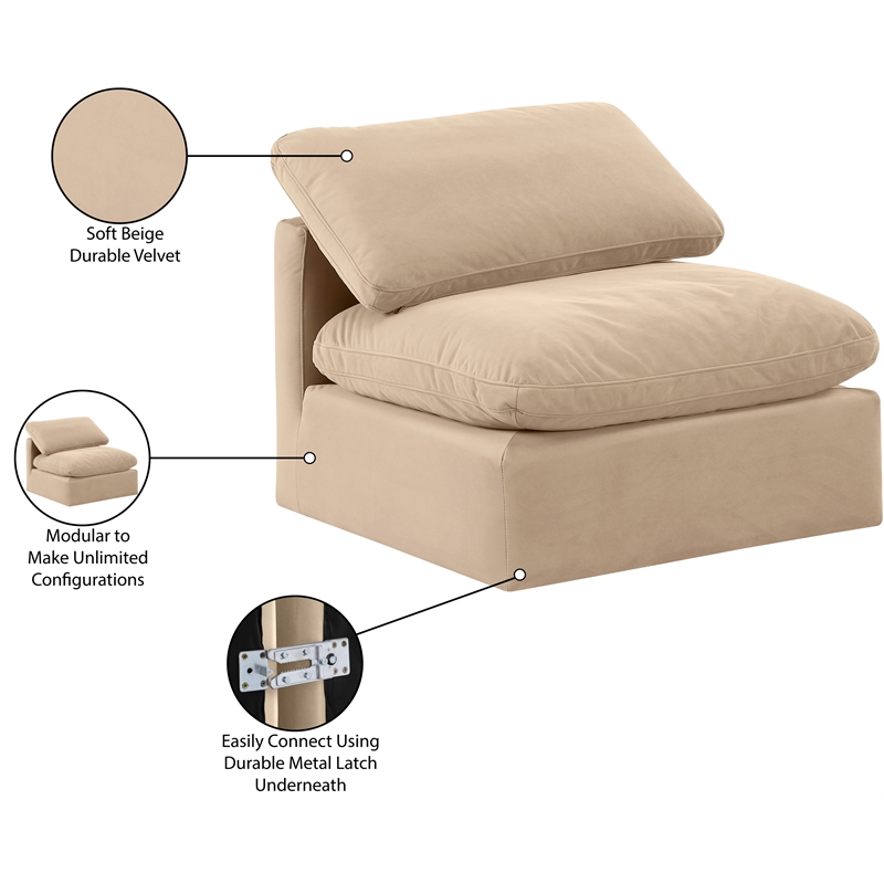 Meridian Furniture Indulge Contemporary Velvet Armless Chair in Beige