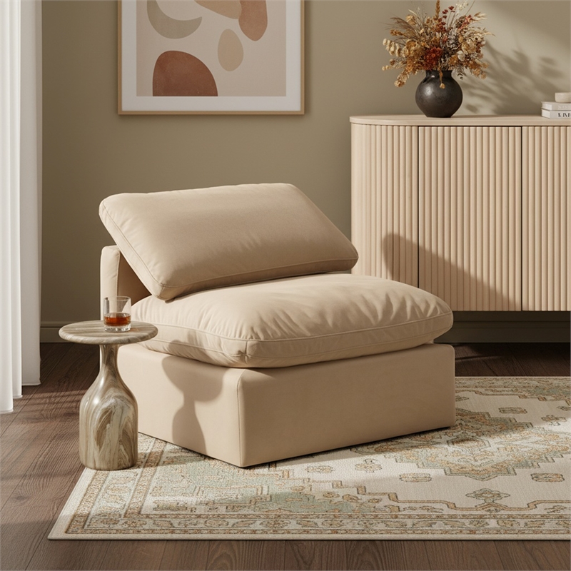Meridian Furniture Indulge Contemporary Velvet Armless Chair in Beige