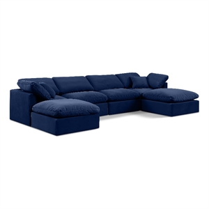 Meridian Furniture Indulge 129&quot Velvet U-Shaped Modular Sectional in Navy
