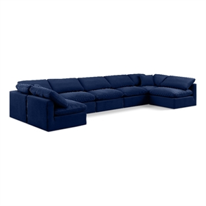 Meridian Furniture Indulge 234&quot Velvet U-Shaped Modular Sectional in Navy