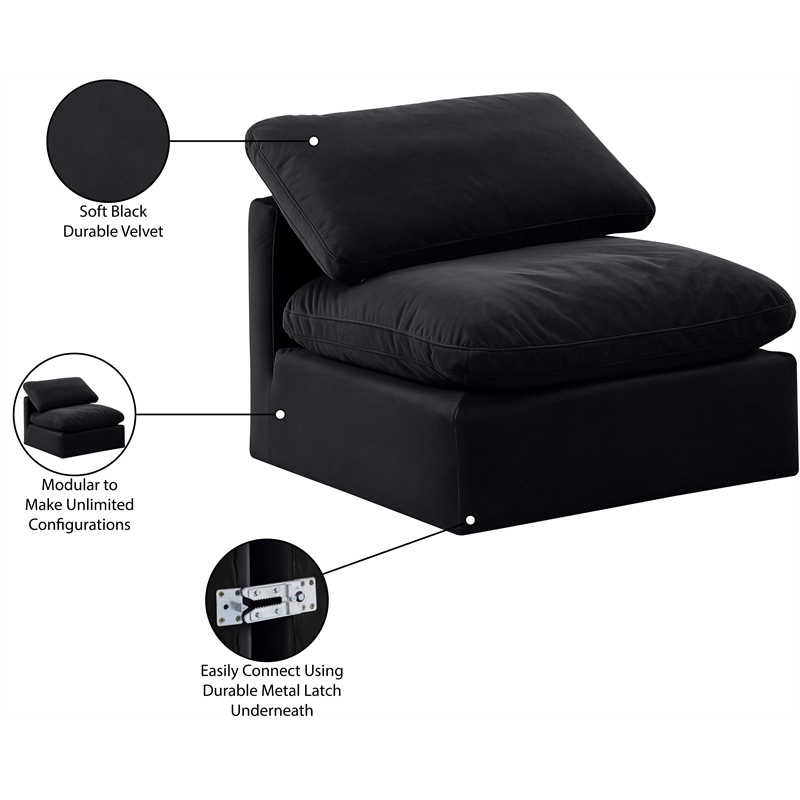 Meridian Furniture Indulge Contemporary Velvet Armless Chair in Black