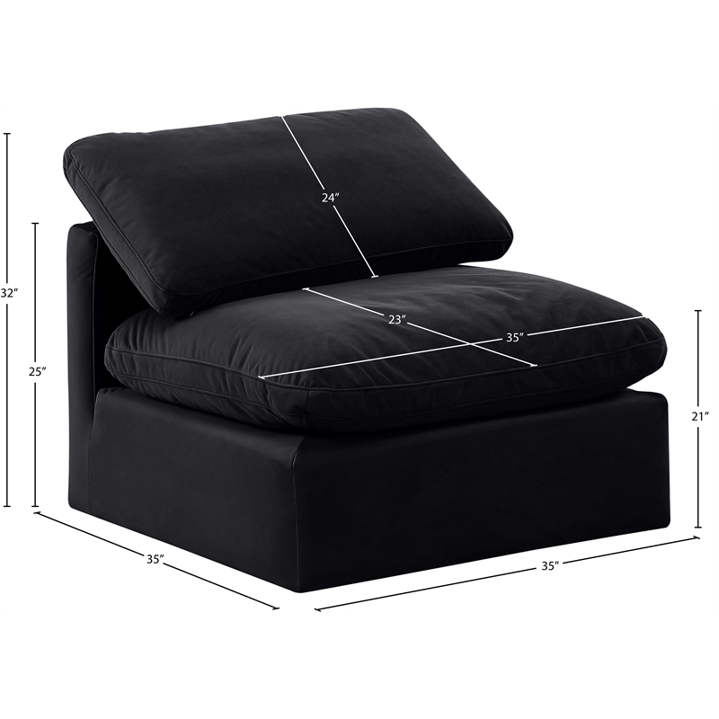 Meridian Furniture Indulge Contemporary Velvet Armless Chair in Black