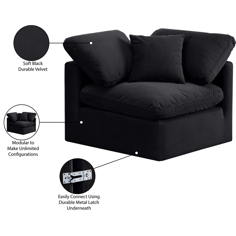 Meridian Furniture Indulge Contemporary Velvet Corner Chair in Black