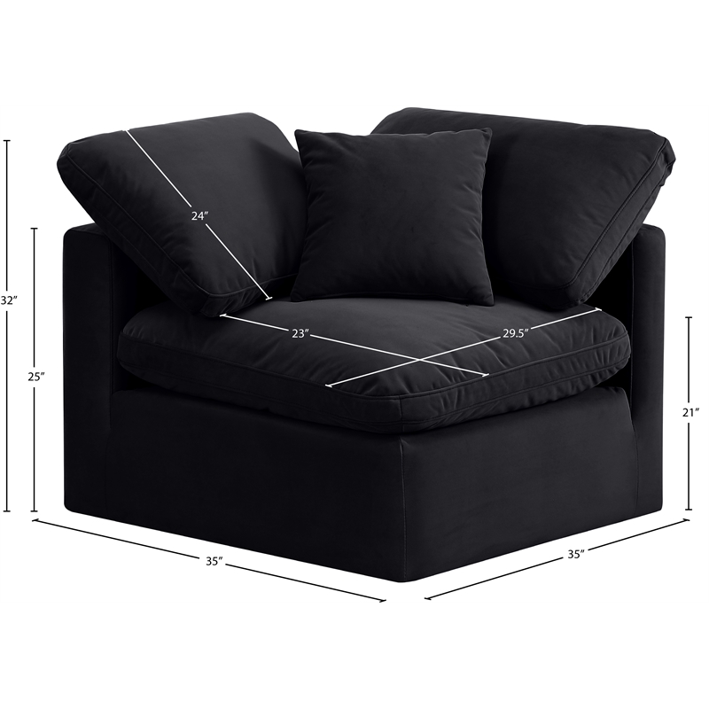 Meridian Furniture Indulge Contemporary Velvet Corner Chair in Black