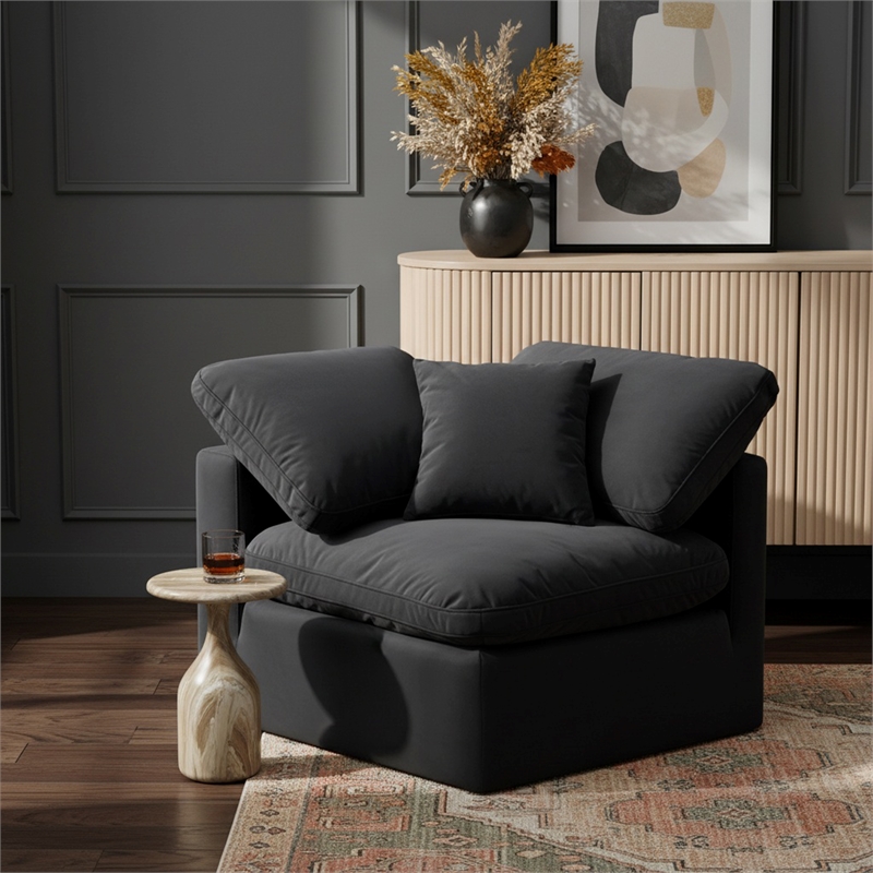 Meridian Furniture Indulge Contemporary Velvet Corner Chair in Black