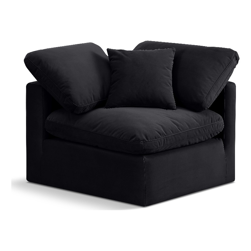 Meridian Furniture Indulge Contemporary Velvet Corner Chair in Black