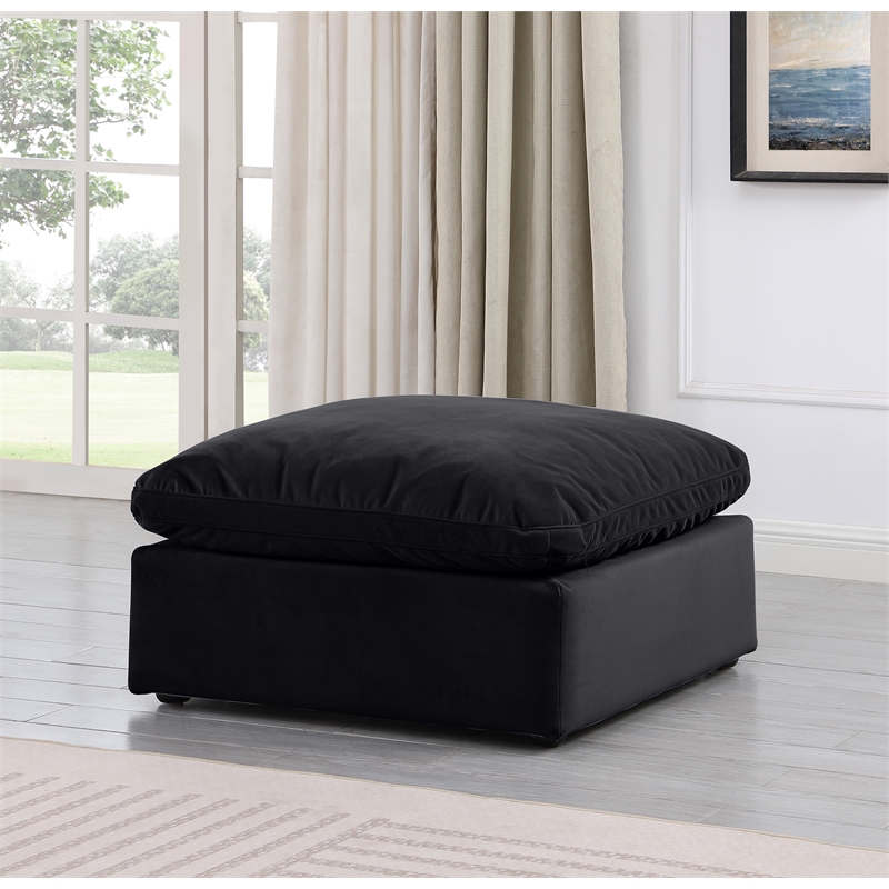 Meridian Furniture Indulge Contemporary Velvet Ottoman in Black