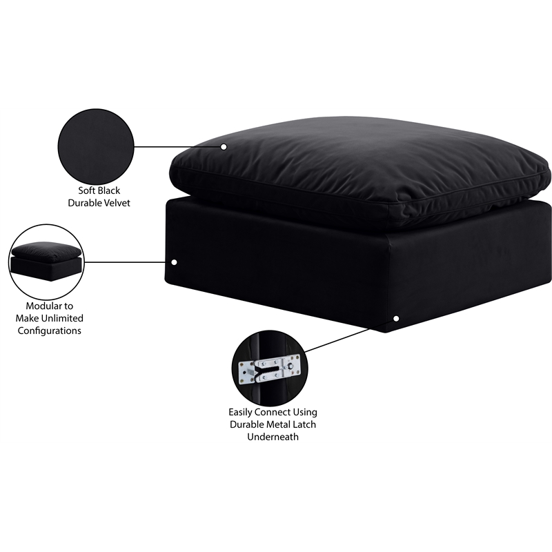Meridian Furniture Indulge Contemporary Velvet Ottoman in Black