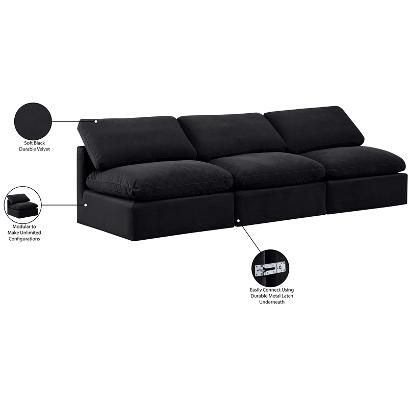 meridian furniture indulge 105&quot contemporary velvet modular sofa in black