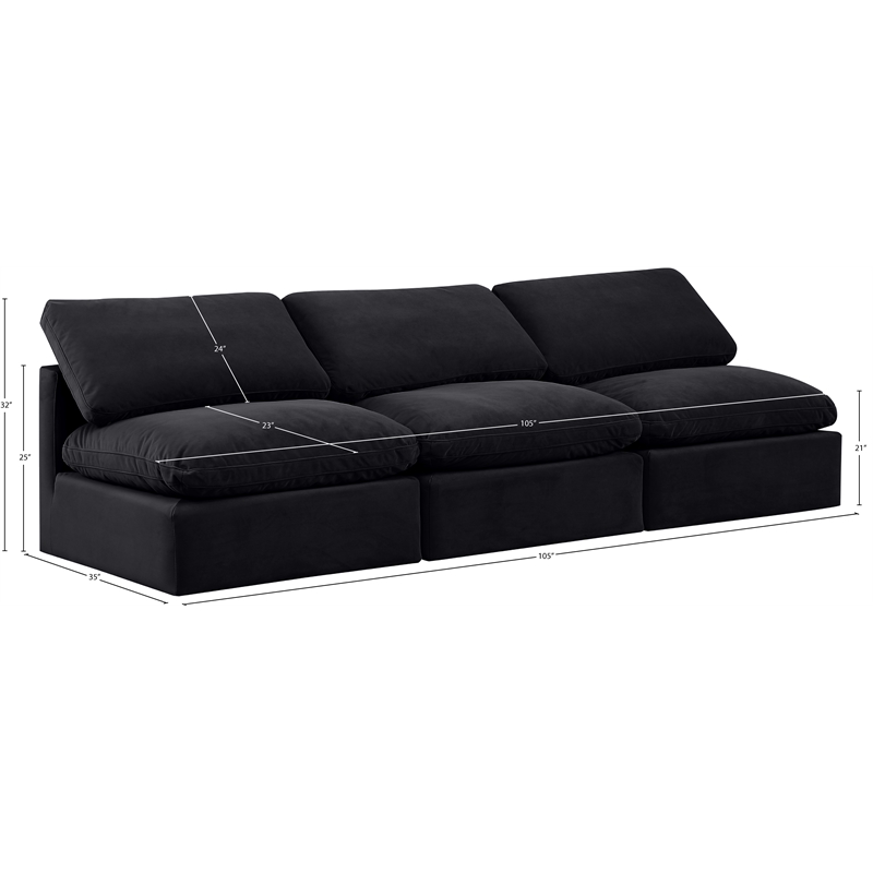 meridian furniture indulge 105&quot contemporary velvet modular sofa in black