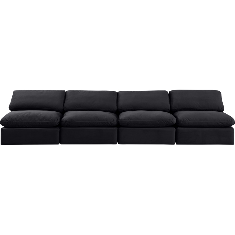 meridian furniture indulge 140&quot contemporary velvet modular sofa in black