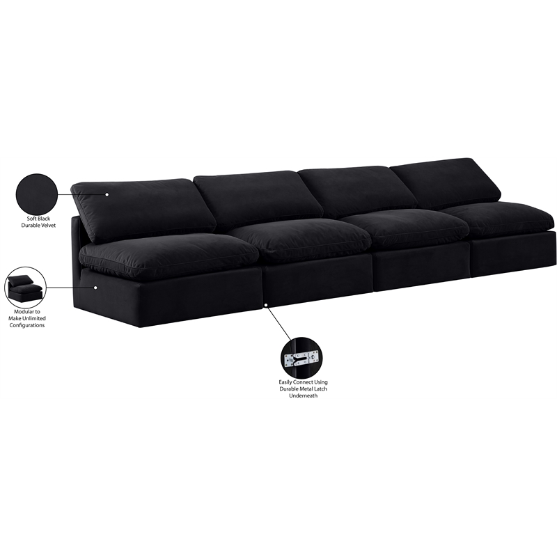 meridian furniture indulge 140&quot contemporary velvet modular sofa in black