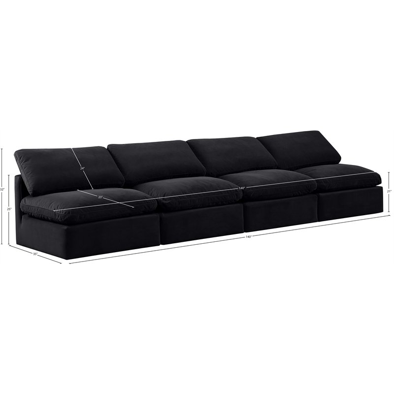 meridian furniture indulge 140&quot contemporary velvet modular sofa in black