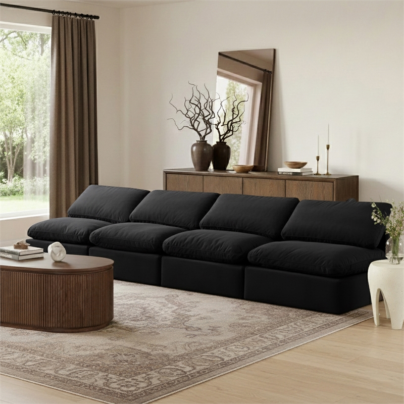 meridian furniture indulge 140&quot contemporary velvet modular sofa in black
