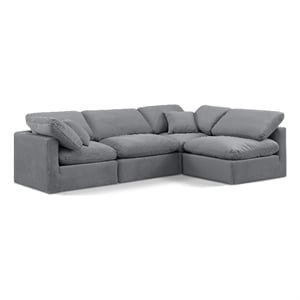 Meridian Furniture Indulge 129&quot Velvet L-Shaped Modular Sectional in Gray