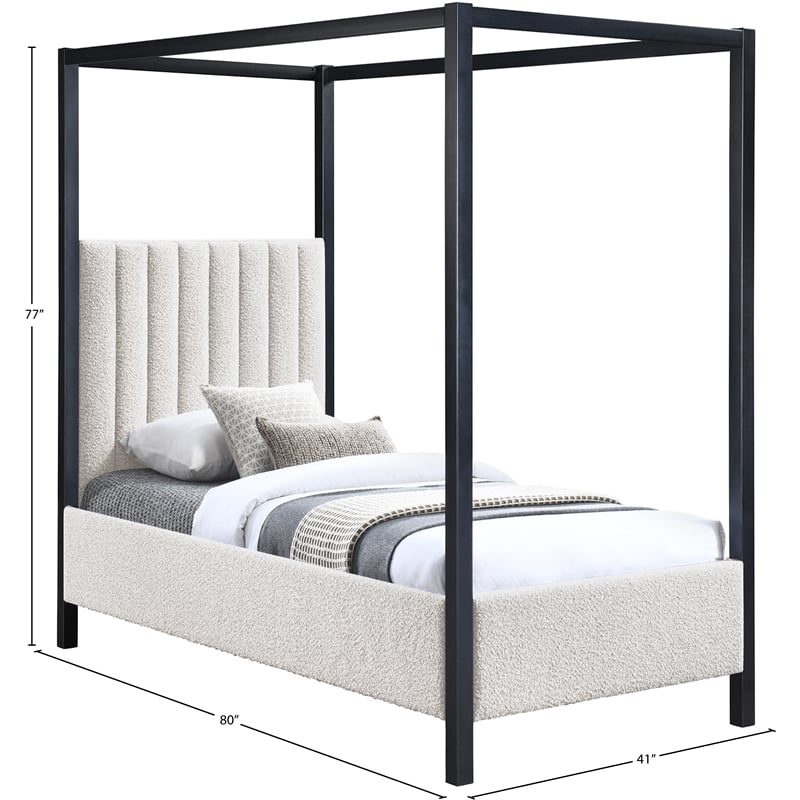 Meridian Furniture Kelly Grey Boucle Fabric Twin Bed