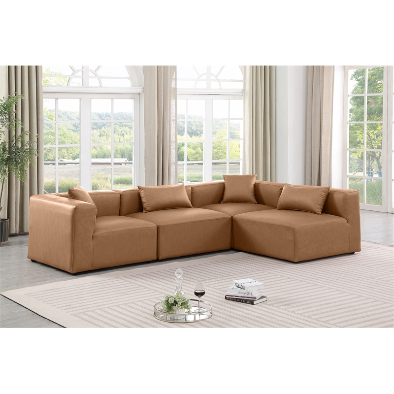 Meridian Furniture Cube Brown Vegan Leather 4-Pc. L-Shaped Modular Sectional