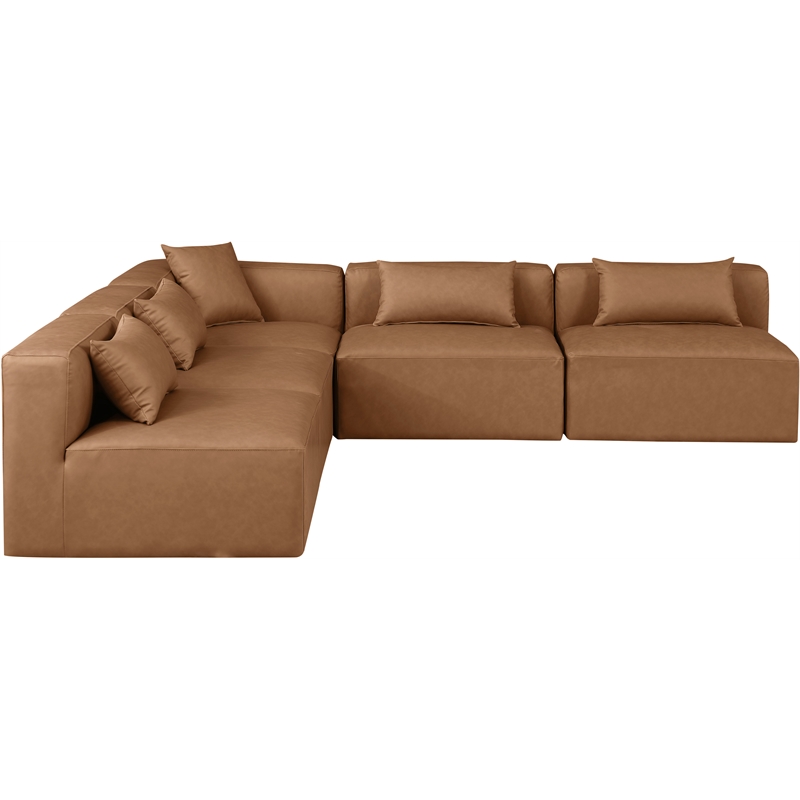 Meridian Furniture Cube Brown Vegan Leather 5-Pc. L-Shaped Modular Sectional
