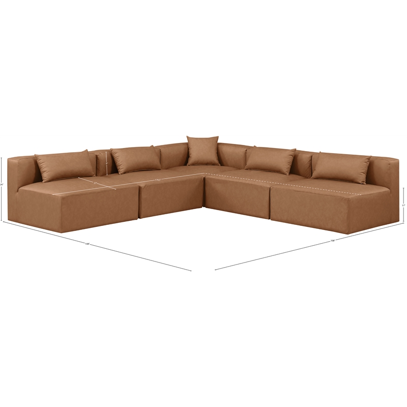 Meridian Furniture Cube Brown Vegan Leather 5-Pc. L-Shaped Modular Sectional