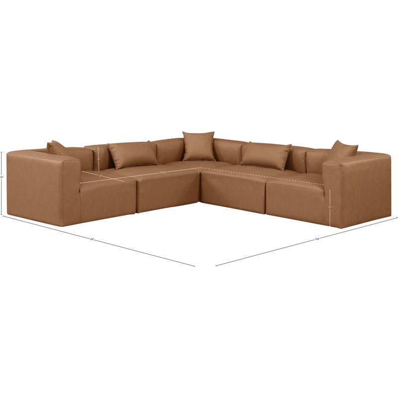 Meridian Furniture Cube Brown Vegan Leather 5-Pc. L-Shaped Modular Sectional